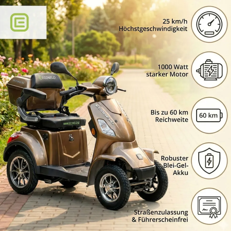 Econelo E-Seniorenmobil Voltrixx, Lithium-Akku, 4-Rad, 1000 Watt, Braun
