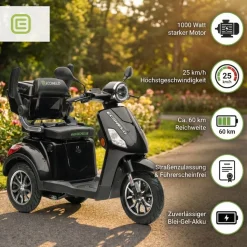 Econelo E-Seniorenmobil Yogi-IQ, Lithium-Akku, 3-Rad, 1000 Watt, Schwarz