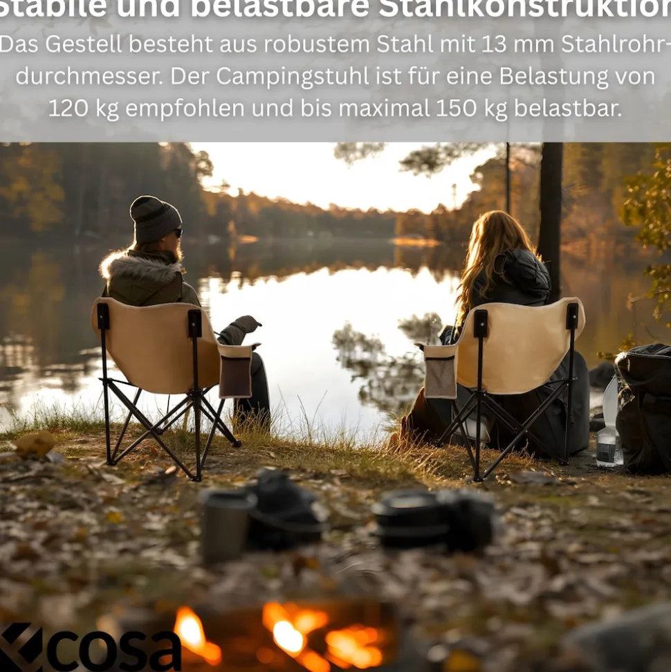 Ecosa Campingstuhl Beige Klappstuhl Faltbar – Robuster Outdoor Stuhl mit Tragetasche