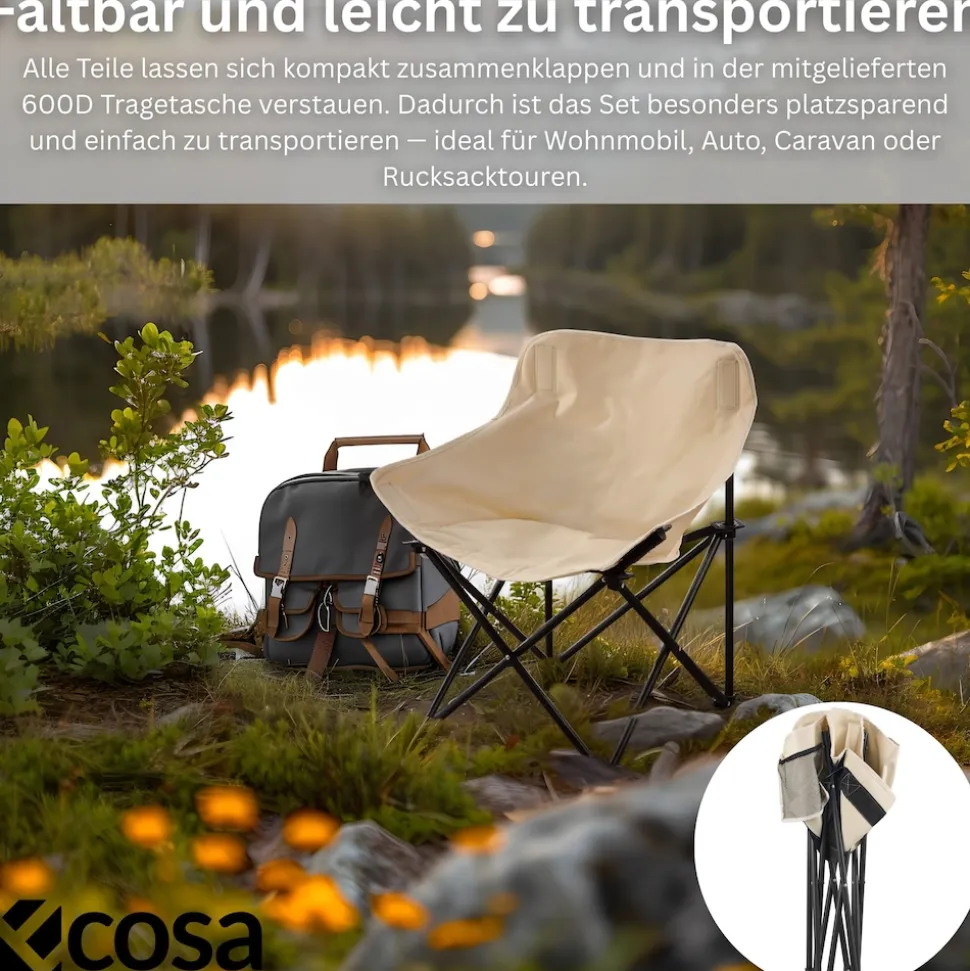Ecosa Campingstuhl Beige Klappstuhl Faltbar – Robuster Outdoor Stuhl mit Tragetasche