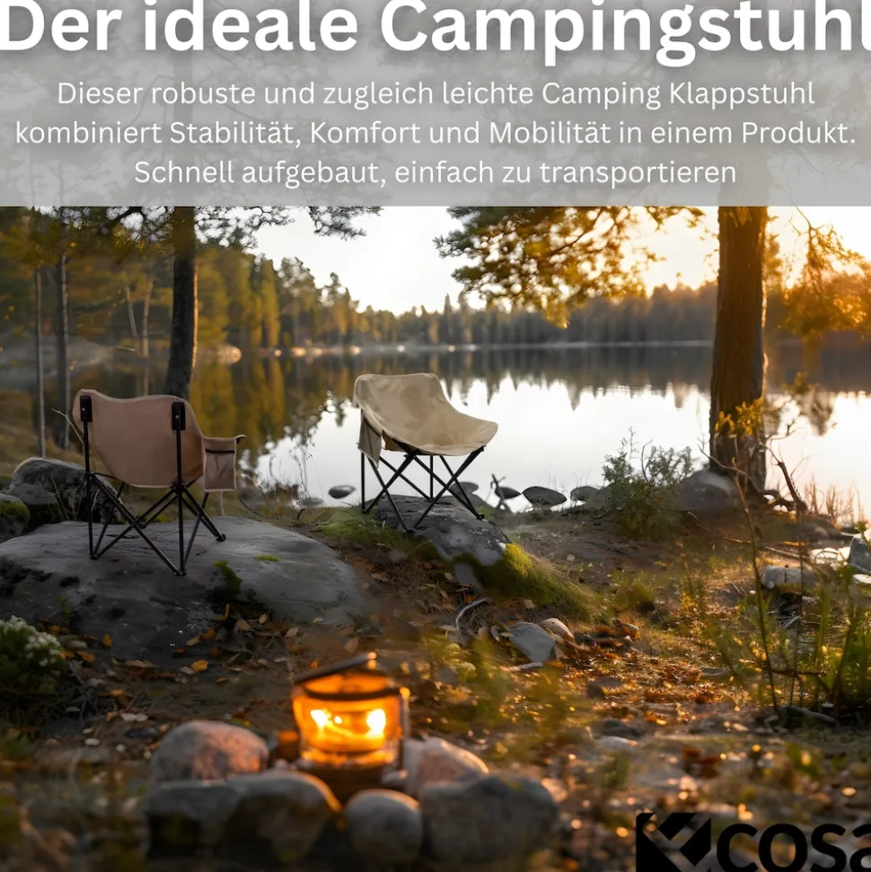 Ecosa Campingstuhl Beige Klappstuhl Faltbar – Robuster Outdoor Stuhl mit Tragetasche
