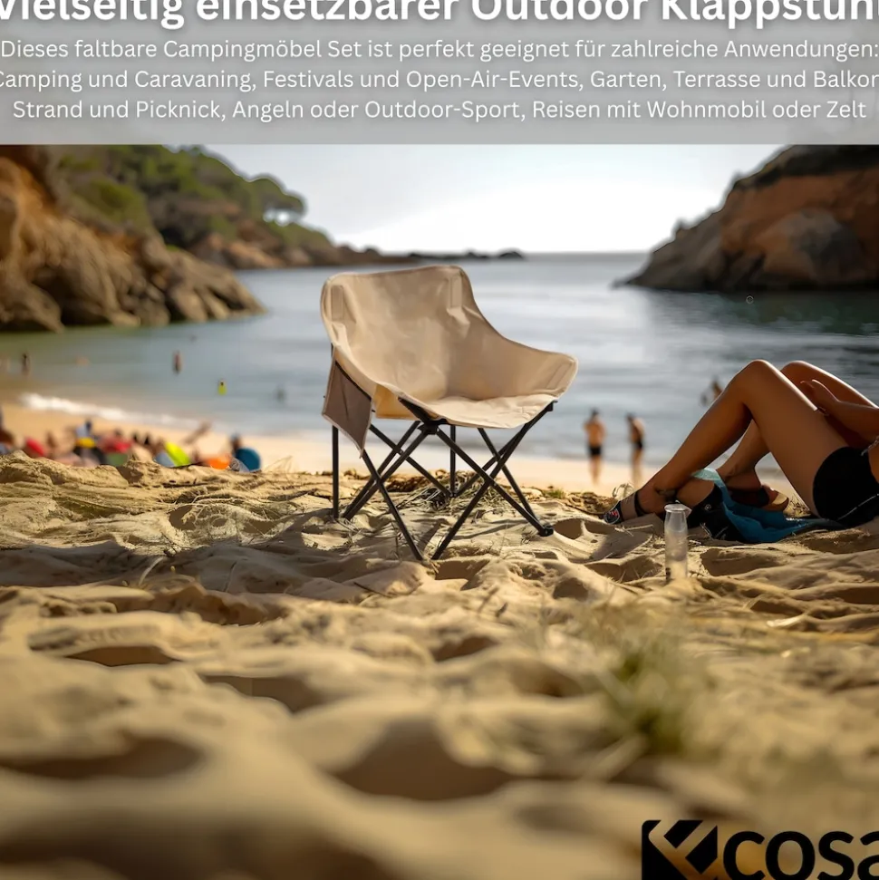 Ecosa Campingstuhl Beige Klappstuhl Faltbar – Robuster Outdoor Stuhl mit Tragetasche
