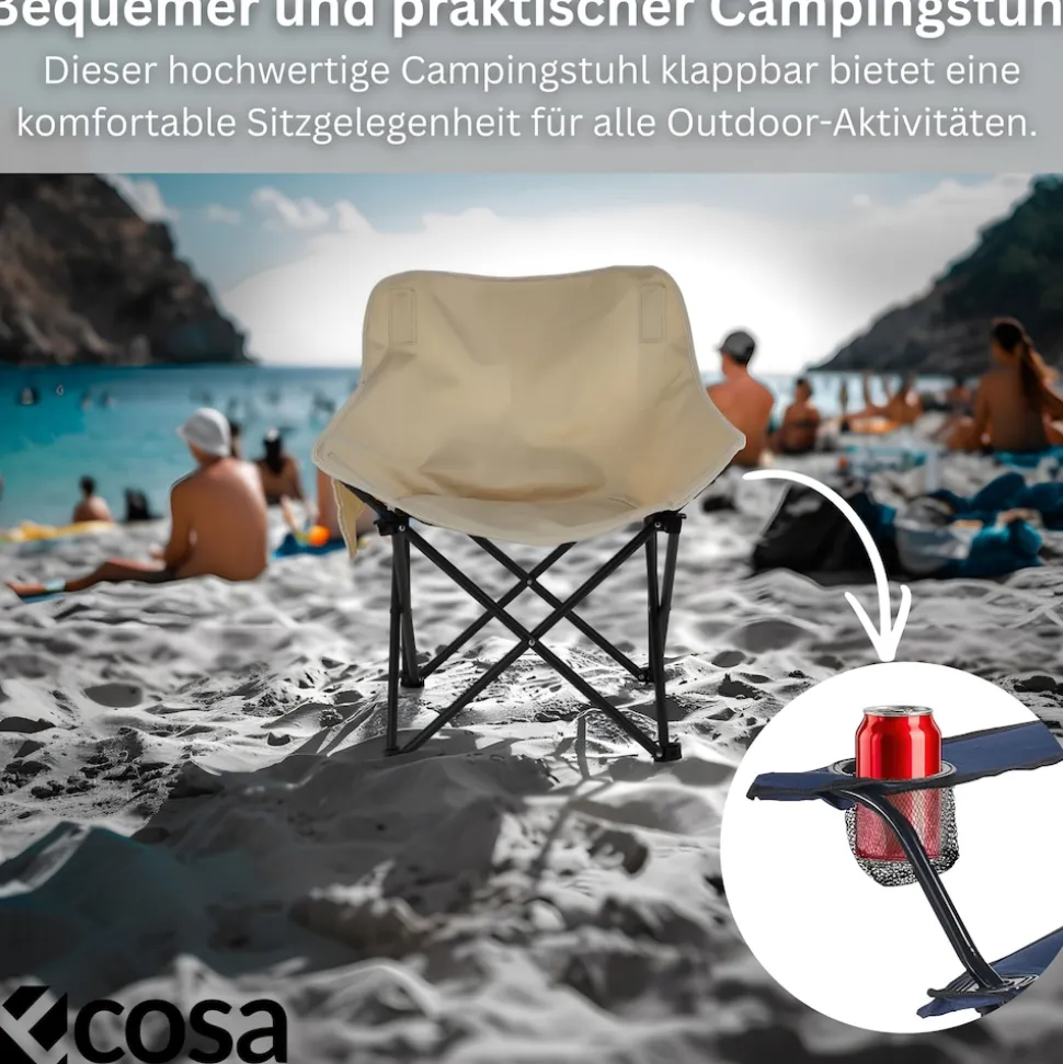 Ecosa Campingstuhl Beige Klappstuhl Faltbar – Robuster Outdoor Stuhl mit Tragetasche