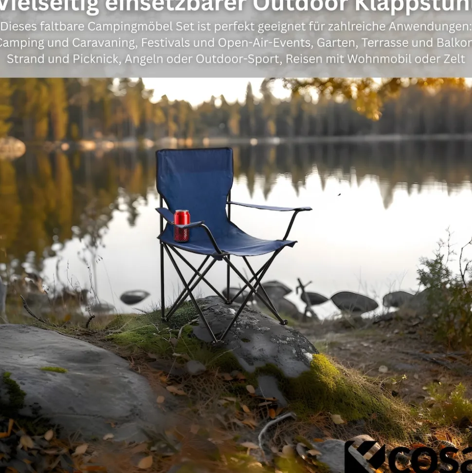 Ecosa Campingstuhl Blau Klappstuhl Faltbar – Robuster Outdoor Stuhl mit Tragetasche