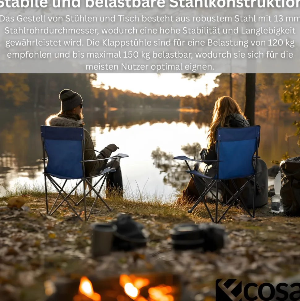 Ecosa 3-teiliges Campingmöbel Set mit 2 Klappstühlen und Campingtisch Faltbar Tragbar