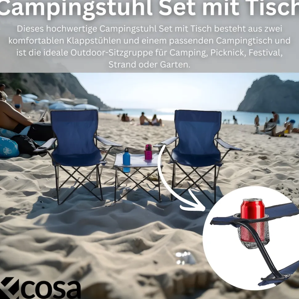 Ecosa 3-teiliges Campingmöbel Set mit 2 Klappstühlen und Campingtisch Faltbar Tragbar