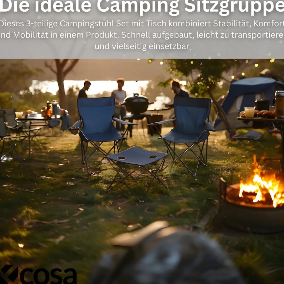 Ecosa 3-teiliges Campingmöbel Set mit 2 Klappstühlen und Campingtisch Faltbar Tragbar