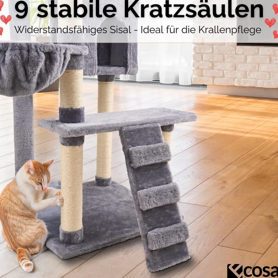 Ecosa XXL Katzenbaum Kratzbaum groß 170cm Kletterturm mit mehreren Plattformen