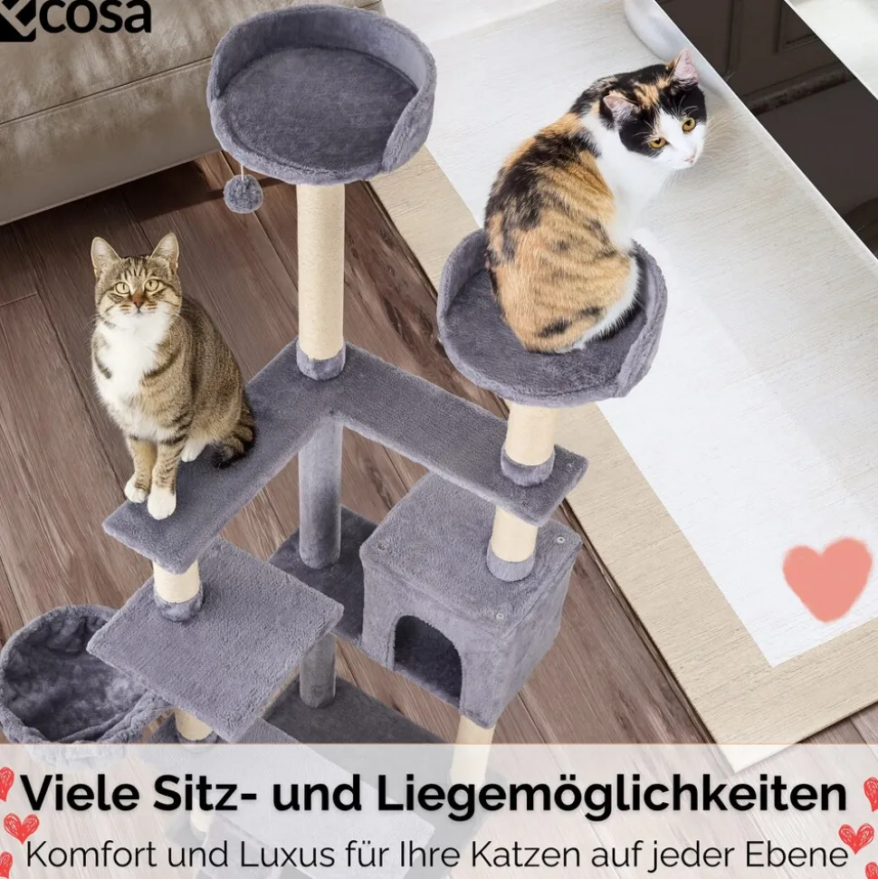 Ecosa XXL Katzenbaum Kratzbaum groß 170cm Kletterturm mit mehreren Plattformen