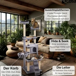 Ecosa XXL Katzenbaum Kratzbaum groß 170cm Kletterturm mit mehreren Plattformen