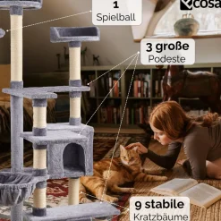 Ecosa XXL Katzenbaum Kratzbaum groß 170cm Kletterturm mit mehreren Plattformen