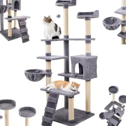 Ecosa XXL Katzenbaum Kratzbaum groß 170cm Kletterturm mit mehreren Plattformen