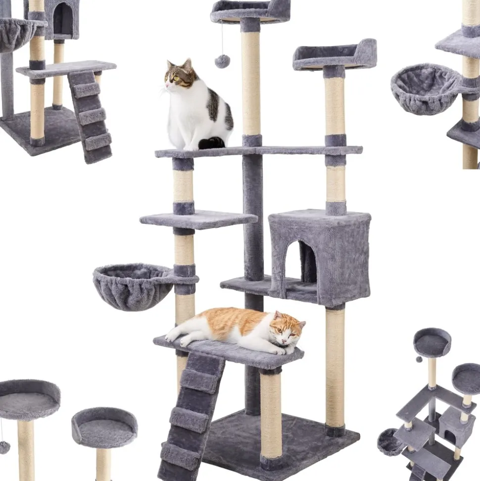 Ecosa XXL Katzenbaum Kratzbaum groß 170cm Kletterturm mit mehreren Plattformen