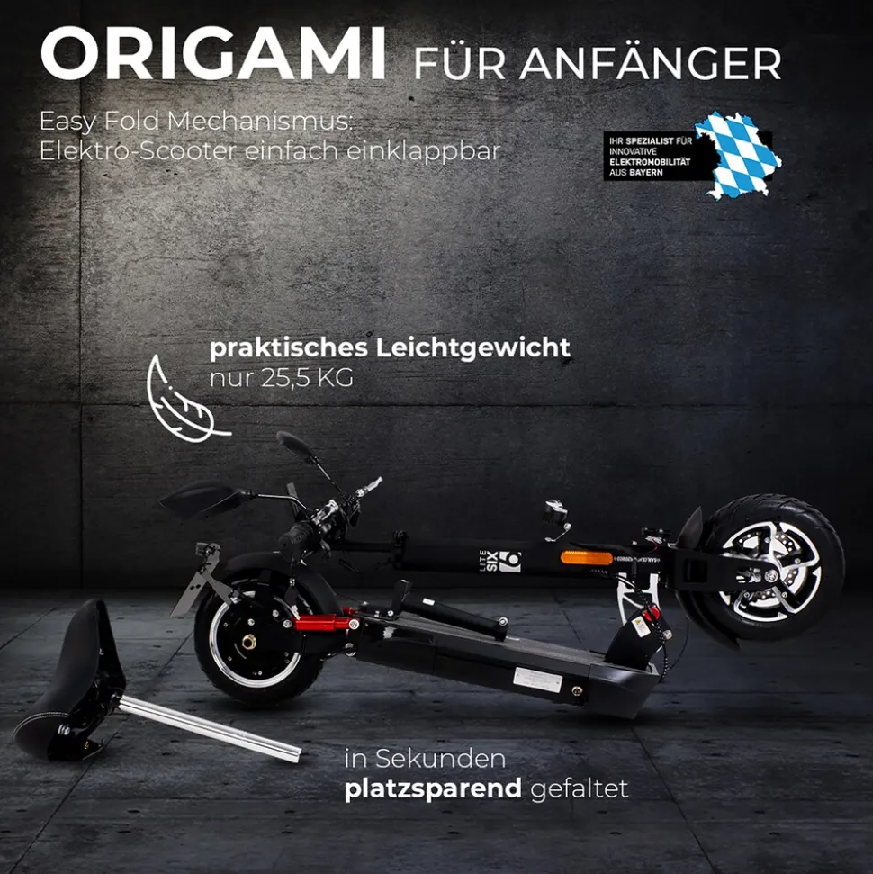 eFlux Lite Six Pro E-Scooter 1000 Watt, Straßenzulassung, 40 km/h, verstellbarer Sitz, Lithium-Akku