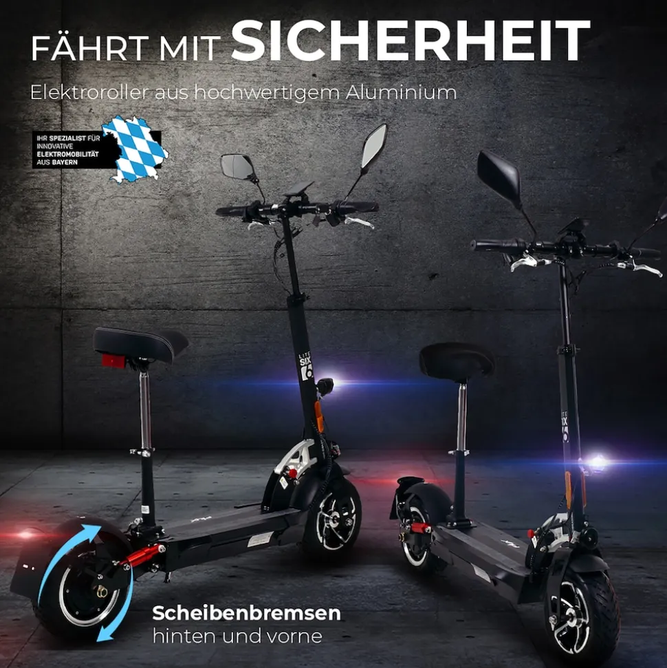 eFlux Lite Six Pro E-Scooter 1000 Watt, Straßenzulassung, 40 km/h, verstellbarer Sitz, Lithium-Akku