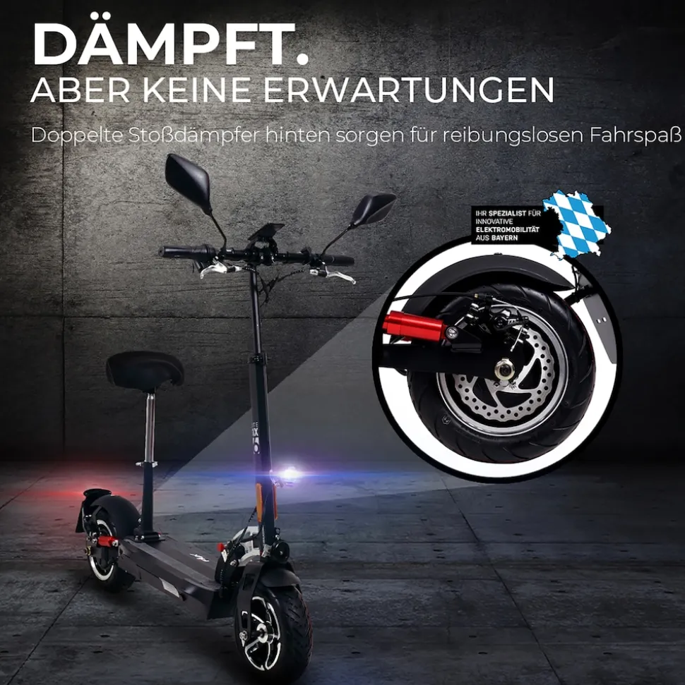 eFlux Lite Six Pro E-Scooter 1000 Watt, Straßenzulassung, 40 km/h, verstellbarer Sitz, Lithium-Akku