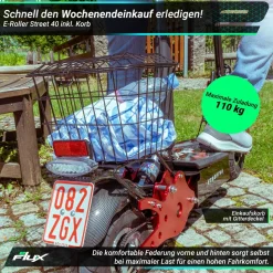 eFlux Street 40 Pro, E-Scooter, Straßenzulassung, 35 km/h, 800 Watt, mit Sitz, Gepäck-Korb, klappbar