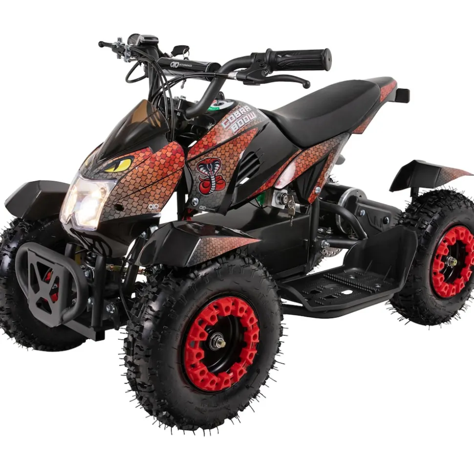 Elektro-Kinderquad Cobra, 800 Watt, bis 24 km/h, ab 8 Jahren, Federung, 3x 12V-Akku, Scheibenbremsen (Rot/Schwarz)