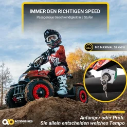 Elektro-Kinderquad Cobra, 800 Watt, bis 24 km/h, ab 8 Jahren, Federung, 3x 12V-Akku, Scheibenbremsen (Rot/Schwarz)