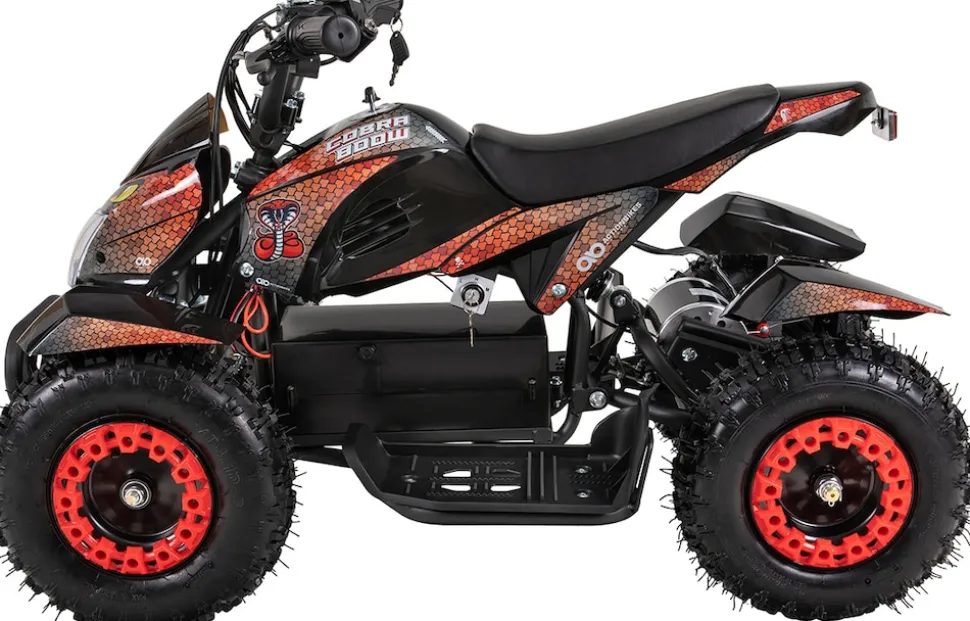 Elektro-Kinderquad Cobra, 800 Watt, bis 24 km/h, ab 8 Jahren, Federung, 3x 12V-Akku, Scheibenbremsen (Rot/Schwarz)