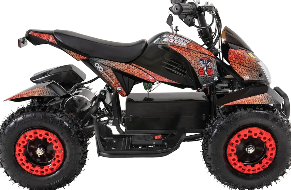 Elektro-Kinderquad Cobra, 800 Watt, bis 24 km/h, ab 8 Jahren, Federung, 3x 12V-Akku, Scheibenbremsen (Rot/Schwarz)