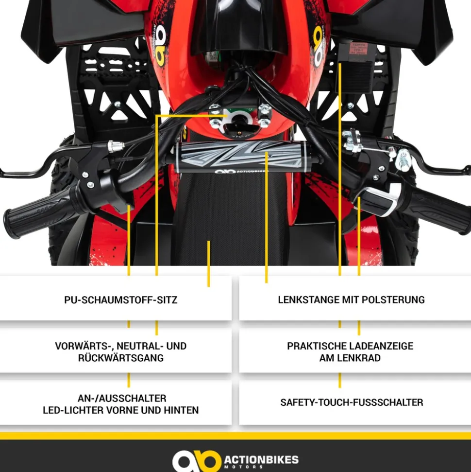 Elektro-Kinderquad Reneblade, Mini-Quad mit 1000 Watt, Federung, Scheibenbremsen, drosselbar, LEDs (Classic, Schwarz/Blau)