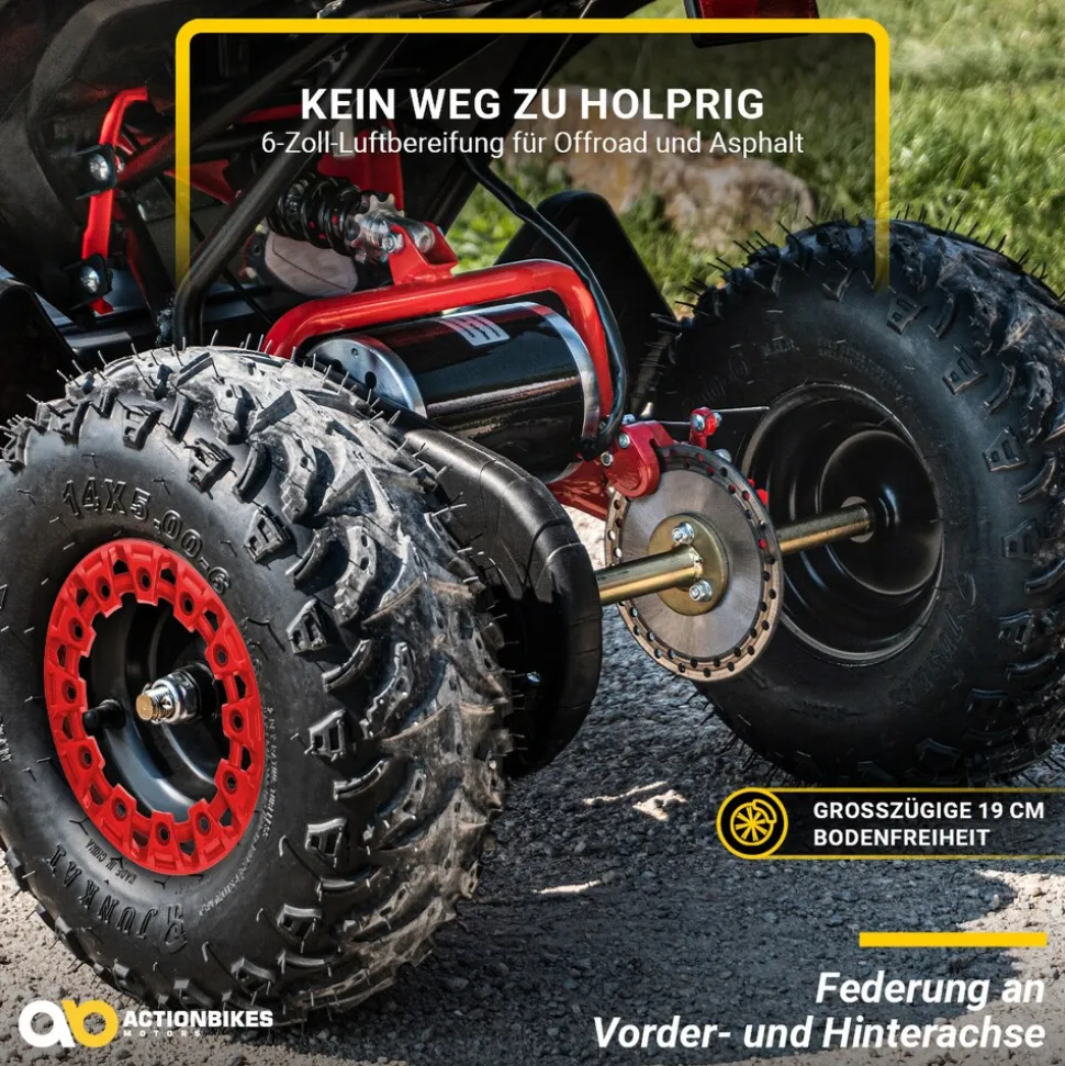 Elektro-Kinderquad Reneblade, Mini-Quad mit 1000 Watt, Federung, Scheibenbremsen, drosselbar, LEDs (Classic, Schwarz/Blau)