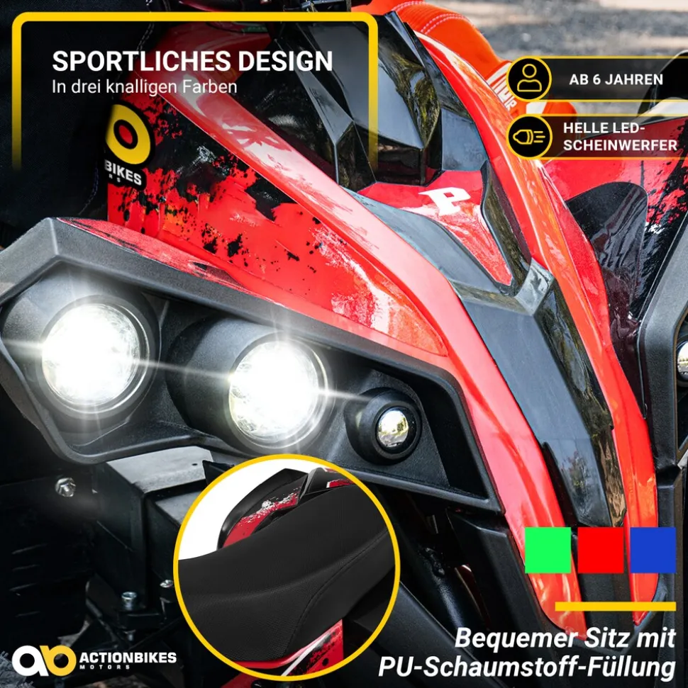 Elektro-Kinderquad Reneblade, Mini-Quad mit 1000 Watt, Federung, Scheibenbremsen, drosselbar, LEDs (Classic, Schwarz/Blau)