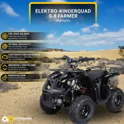 Elektro-Kinderquad S-8 Farmer, Midi-Quad mit 1000 Watt, Scheiben-/Trommelbremsen, bis 20 km/h, ab 8 (Schwarz)