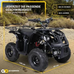 Elektro-Kinderquad S-8 Farmer, Midi-Quad mit 1000 Watt, Scheiben-/Trommelbremsen, bis 20 km/h, ab 8 (Schwarz)