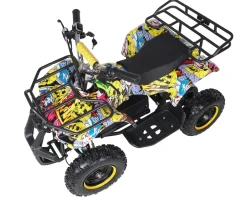 Elektro-Kinderquad Torino, 1000 Watt, Pocket-Quad mit Scheibenbremsen, 24 km/h, 3 x 12-Volt-Batterie (Gelb Graffiti)