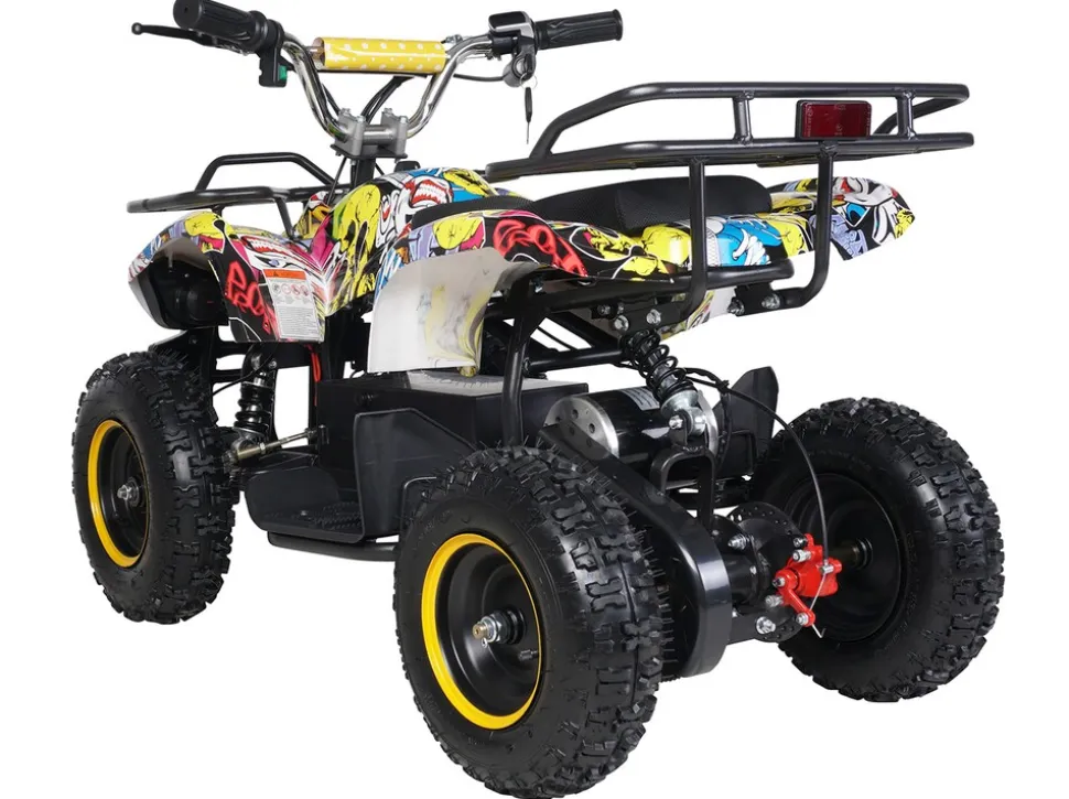 Elektro-Kinderquad Torino, 1000 Watt, Pocket-Quad mit Scheibenbremsen, 24 km/h, 3 x 12-Volt-Batterie (Gelb Graffiti)