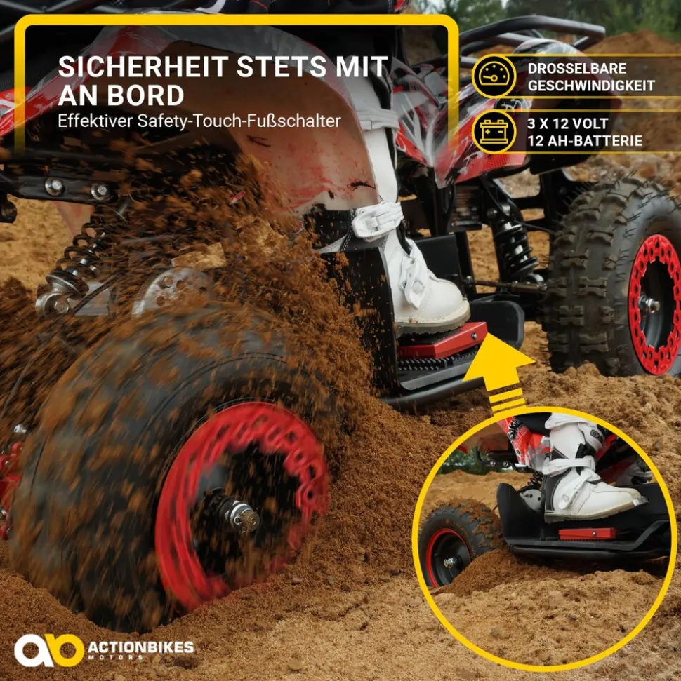 Elektro-Kinderquad Torino, 1000 Watt, Pocket-Quad mit Scheibenbremsen, 24 km/h, 3 x 12-Volt-Batterie (Gelb Graffiti)