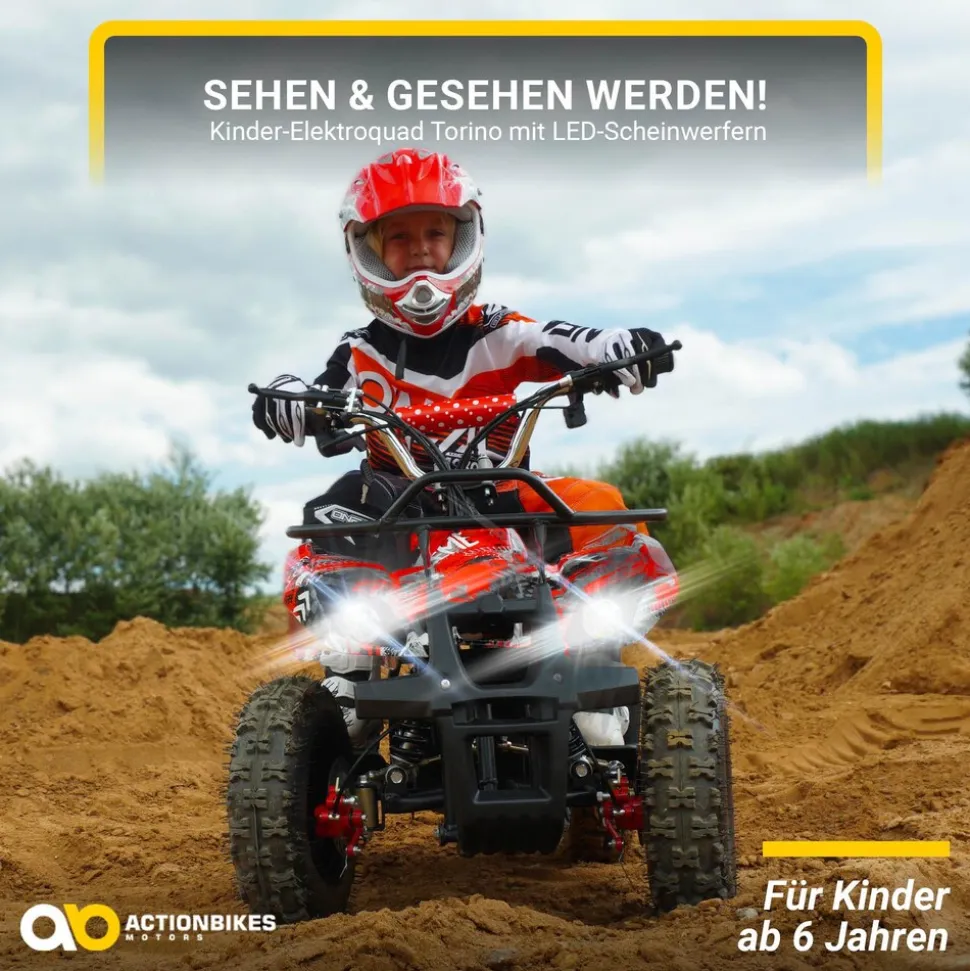 Elektro-Kinderquad Torino, 1000 Watt, Pocket-Quad mit Scheibenbremsen, 24 km/h, 3 x 12-Volt-Batterie (Gelb Graffiti)