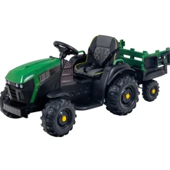 Elektro-Kindertraktor mit Anhänger, Staufach, Schaufel, Fernbedienung, 90 W, Bremsautomatik, TD925 (Grün/Schwarz)