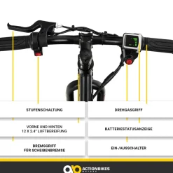 Elektro-Laufrad, 12 Zoll, Kinder-Balance-Bike m. 250 Watt, Scheibenbremsen, 3 Geschwindigkeitsstufen (Gelb)