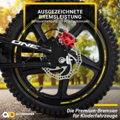 Elektro-Laufrad, 16 Zoll, Kinder-Balance-Bike m. 250 Watt, Scheibenbremsen, 3 Geschwindigkeitsstufen (Gelb)