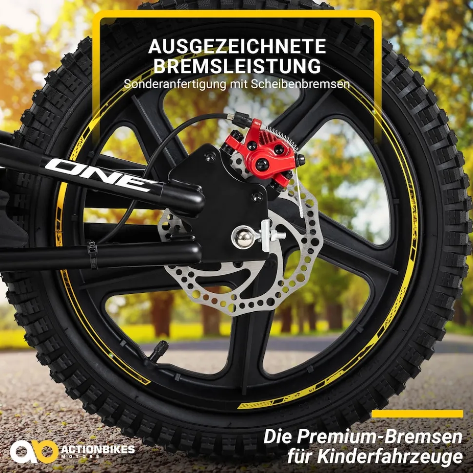 Elektro-Laufrad, 16 Zoll, Kinder-Balance-Bike m. 250 Watt, Scheibenbremsen, 3 Geschwindigkeitsstufen (Gelb)