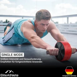 EliteAthlete® Bauchroller Bauchmuskeltrainer - Bauchtrainer für Zuhause - Bauch Weg Abdominal Trainer - AB Wheel Roller inkl. gepolsterter Kniematte - Rot