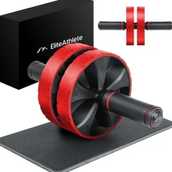 EliteAthlete® Bauchroller Bauchmuskeltrainer - Bauchtrainer für Zuhause - Bauch Weg Abdominal Trainer - AB Wheel Roller inkl. gepolsterter Kniematte - Rot
