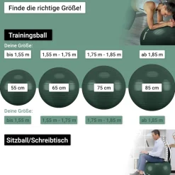 EliteAthlete® Gymnastikball Sitzball Büro ergonomisch mit Anti Burst System - Fitness Yoga Pilates Schwangerschaft - Schwangerschaftsball Fitnessball Yogaball - Yoga Ball inkl. Luftpumpe - Forest 55cm