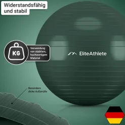 EliteAthlete® Gymnastikball Sitzball Büro ergonomisch mit Anti Burst System - Fitness Yoga Pilates Schwangerschaft - Schwangerschaftsball Fitnessball Yogaball - Yoga Ball inkl. Luftpumpe - Forest 55cm