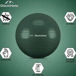 EliteAthlete® Gymnastikball Sitzball Büro ergonomisch mit Anti Burst System - Fitness Yoga Pilates Schwangerschaft - Schwangerschaftsball Fitnessball Yogaball - Yoga Ball inkl. Luftpumpe - Forest 55cm
