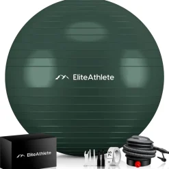 EliteAthlete® Gymnastikball Sitzball Büro ergonomisch mit Anti Burst System - Fitness Yoga Pilates Schwangerschaft - Schwangerschaftsball Fitnessball Yogaball - Yoga Ball inkl. Luftpumpe - Forest 55cm