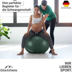 EliteAthlete® Gymnastikball Sitzball Büro ergonomisch mit Anti Burst System - Fitness Yoga Pilates Schwangerschaft - Schwangerschaftsball Fitnessball Yogaball - Yoga Ball inkl. Luftpumpe - Forest 55cm
