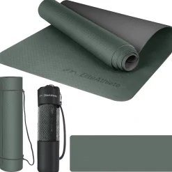 EliteAthlete® Yogamatte - Sportmatte - Fitnessmatte - Gymnastikmatte gepolstert & rutschfest für Fitness, Pilates - Yoga Matte - 183 cm x 61 cm x 0.6 cm - Trainingsmatte inkl. Transportgurt + Tasche - Deep Forest