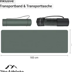 EliteAthlete® Yogamatte - Sportmatte - Fitnessmatte - Gymnastikmatte gepolstert & rutschfest für Fitness, Pilates - Yoga Matte - 183 cm x 61 cm x 0.6 cm - Trainingsmatte inkl. Transportgurt + Tasche - Deep Forest