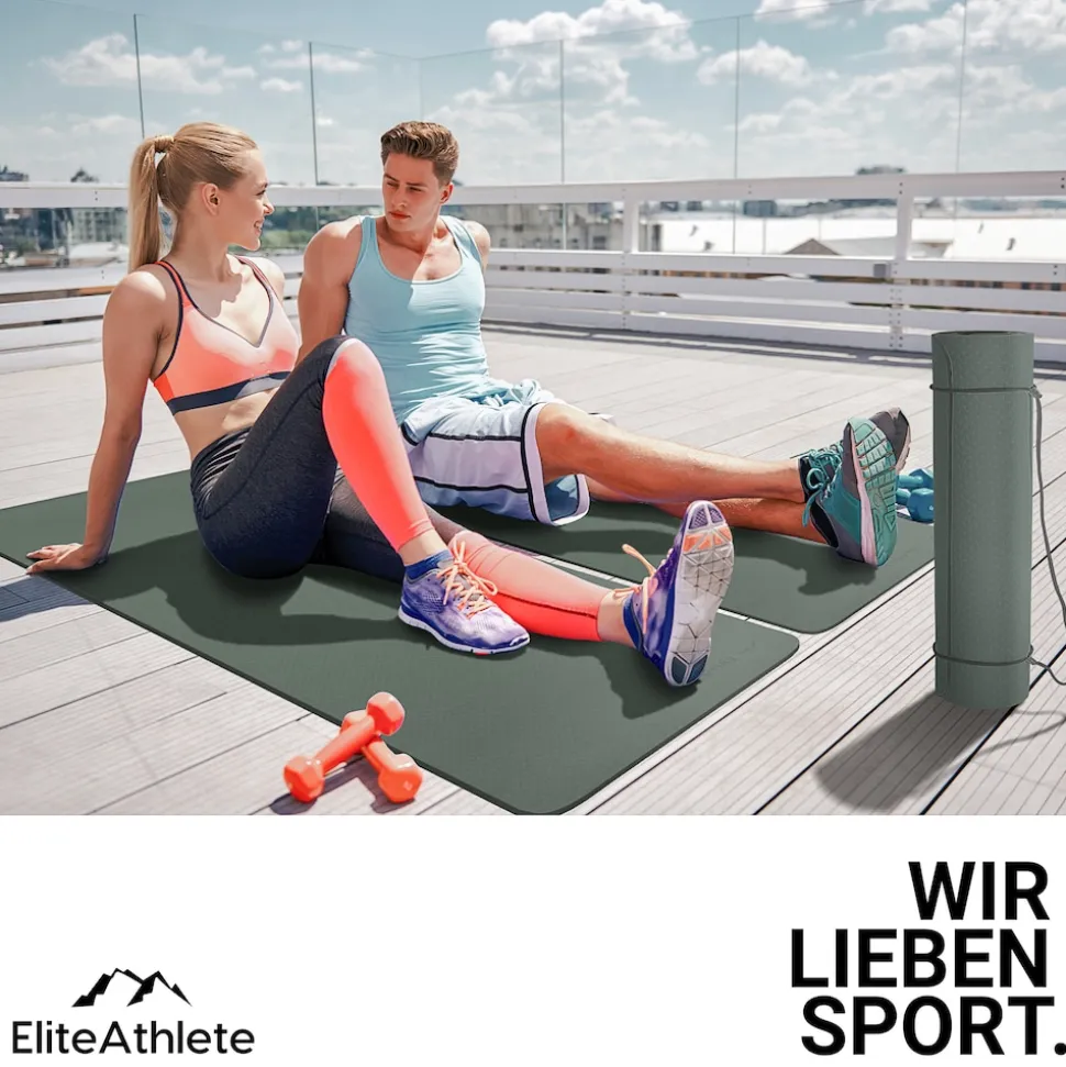 EliteAthlete® Yogamatte - Sportmatte - Fitnessmatte - Gymnastikmatte gepolstert & rutschfest für Fitness, Pilates - Yoga Matte - 183 cm x 61 cm x 0.6 cm - Trainingsmatte inkl. Transportgurt + Tasche - Deep Forest