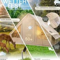 ELONEO aufblasbares Zelt für 2-4 Personen mit Dachfenster Luftpumpe Premium Glamping Zelt wasserdicht, Luftzelt, Inflatable Tent, Camping Zelt, beige