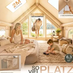 ELONEO aufblasbares Zelt für 2-4 Personen mit Dachfenster Luftpumpe Premium Glamping Zelt wasserdicht, Luftzelt, Inflatable Tent, Camping Zelt, beige